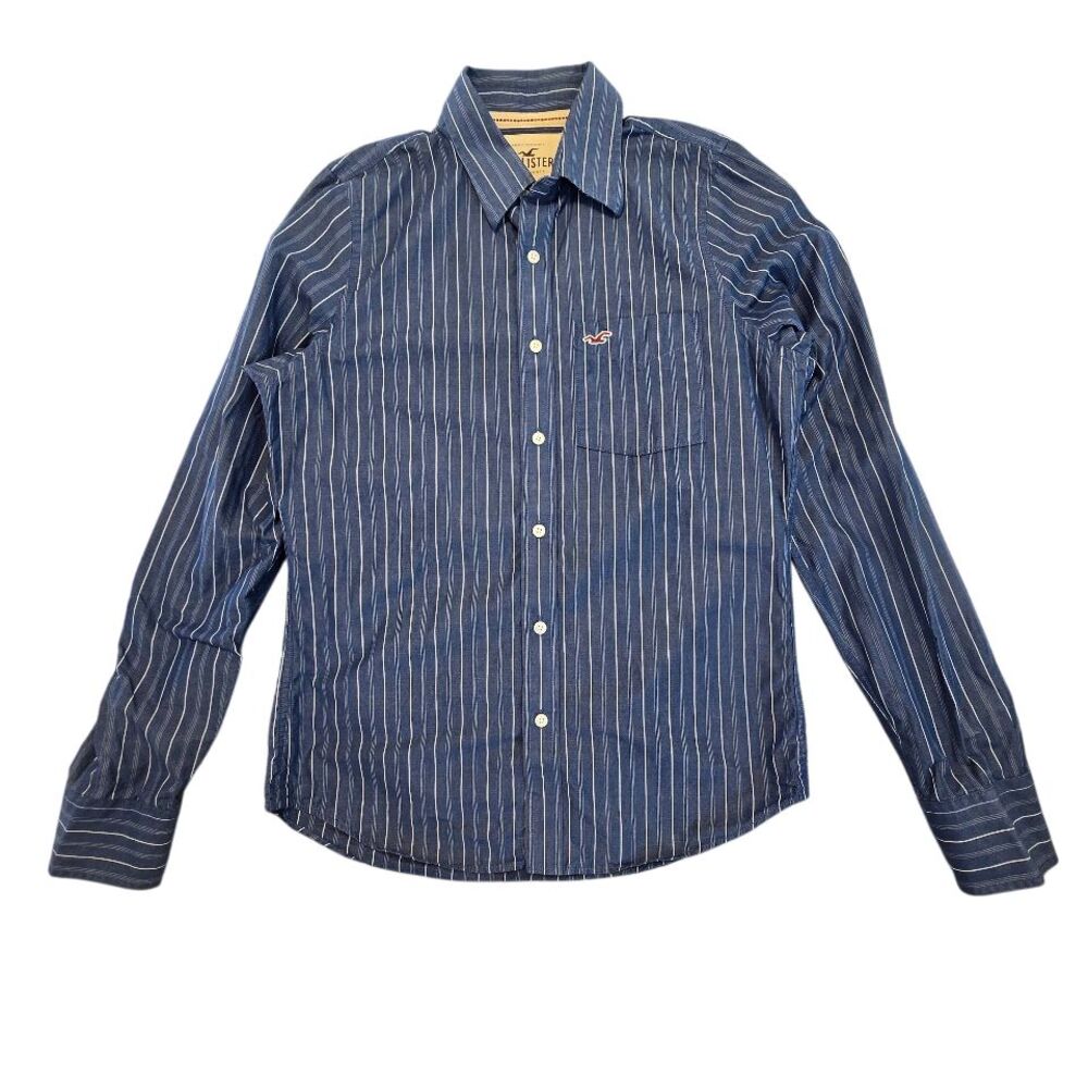 Hollister Button Down Shirt Mens Large Blue White Striped Coastal Preppy Surf